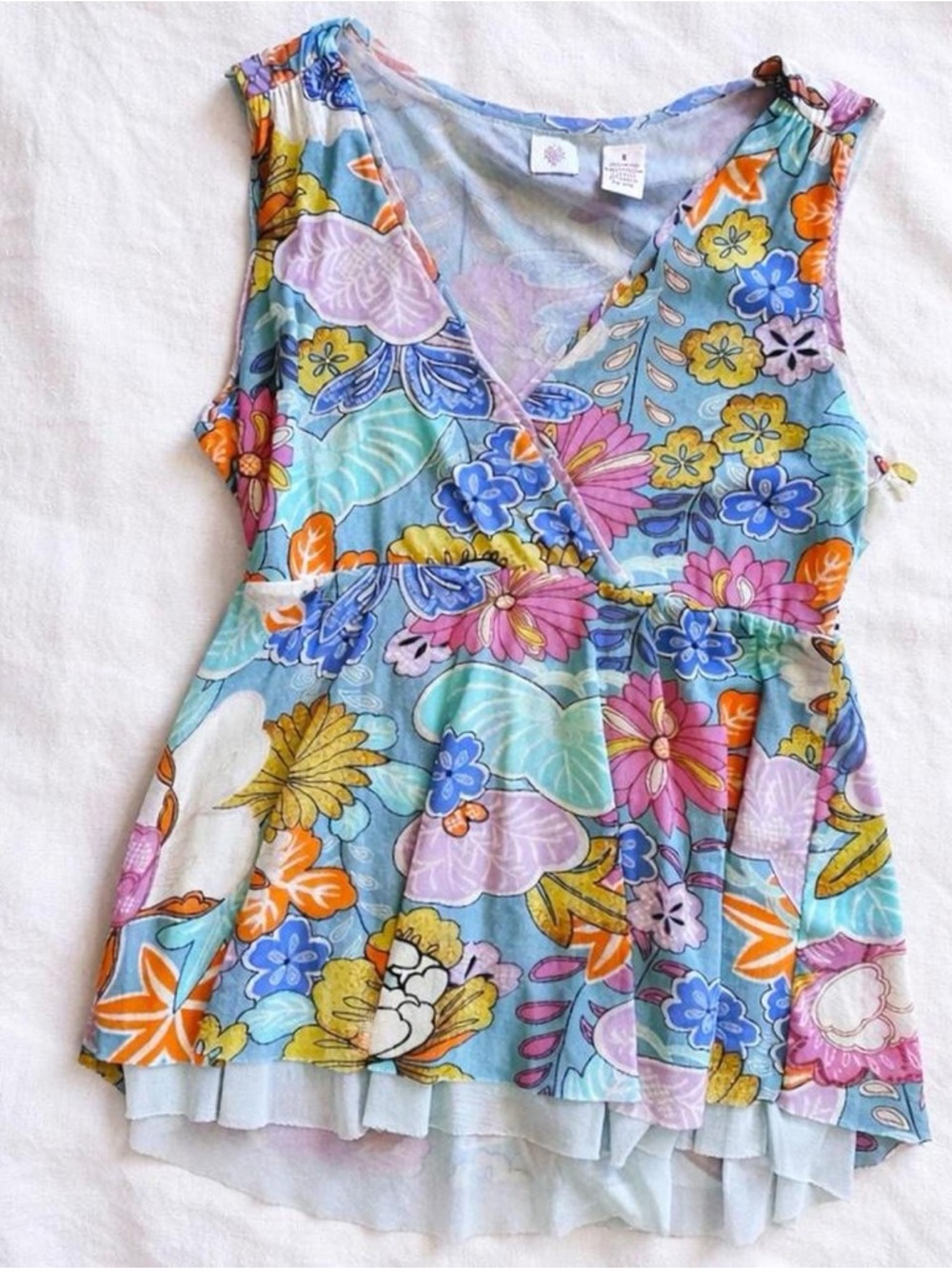 Y2K style Floral Mesh Babydoll Top Boho Coquette Small